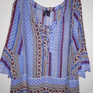 New Directions Colorful Boho Tunic Top